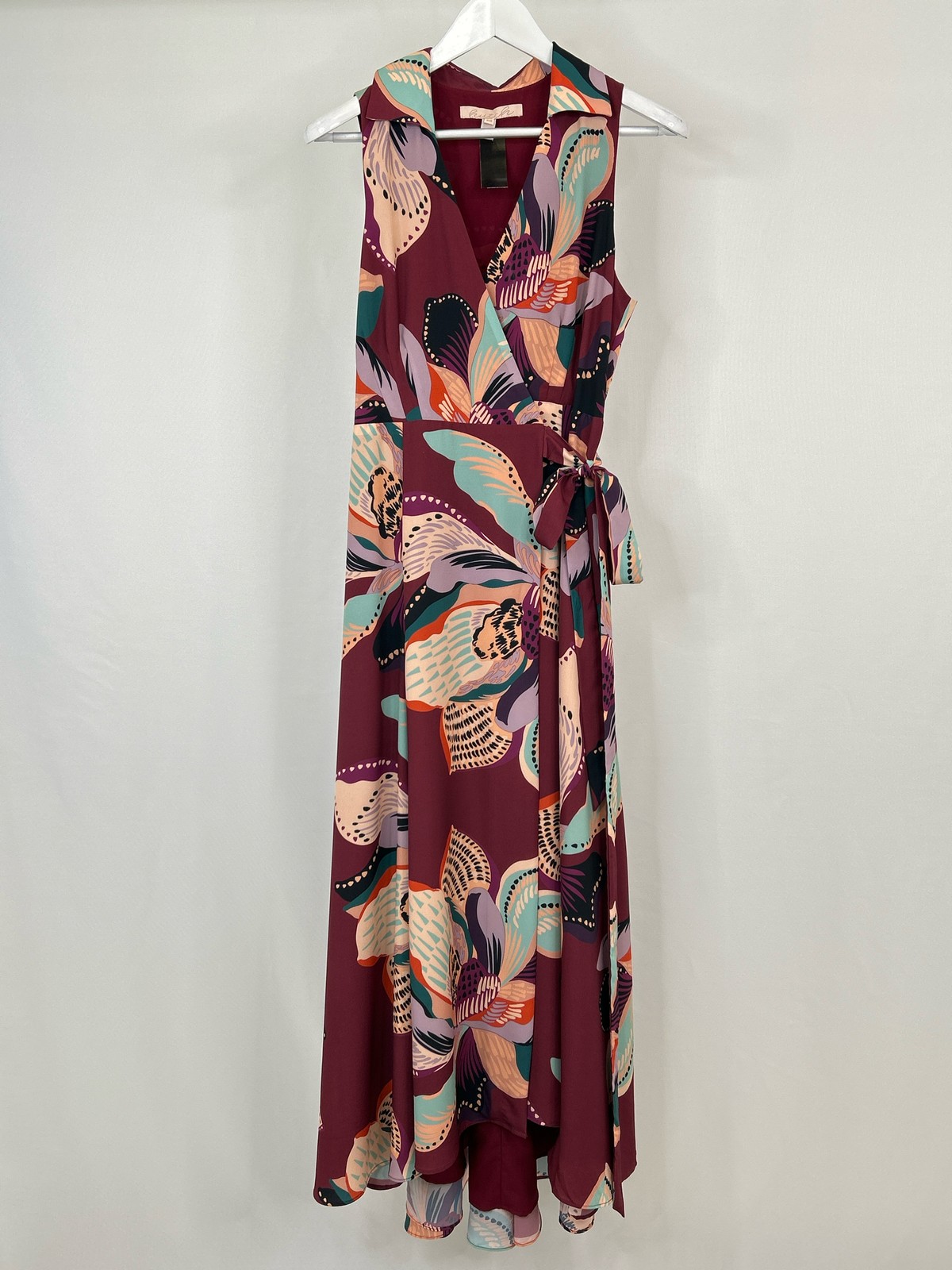 HUTCH Vela Maxi Wrap Dress SZ M Maroon Floral Women Long Sundress Elegant Lined
