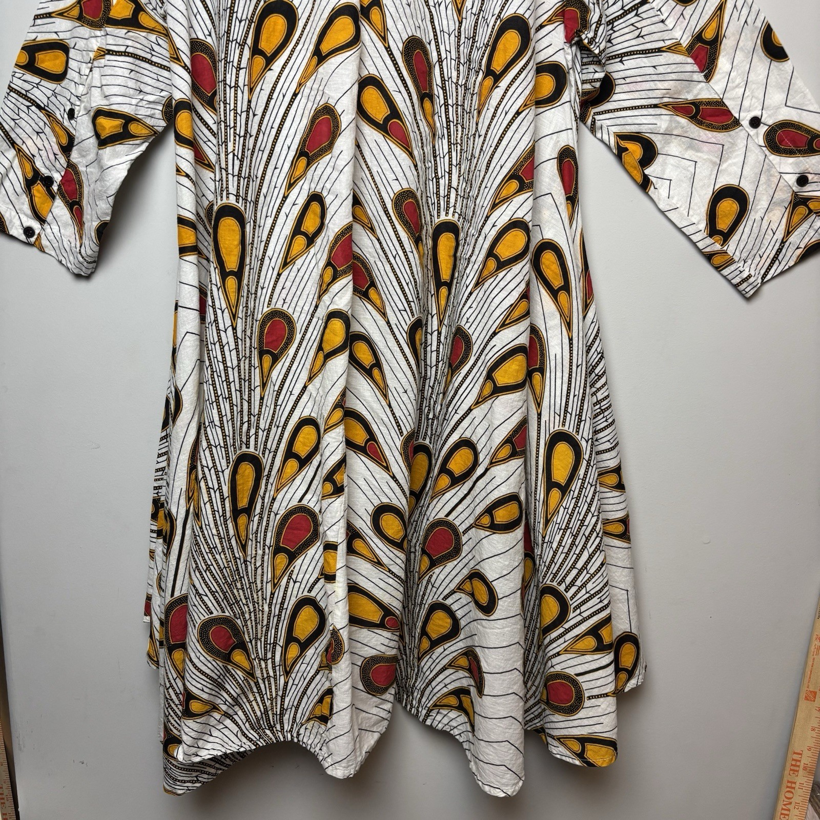 Step In Style 2X Peacock Cotton Button Down Cascading Hi-Low Dress Boho Pockets