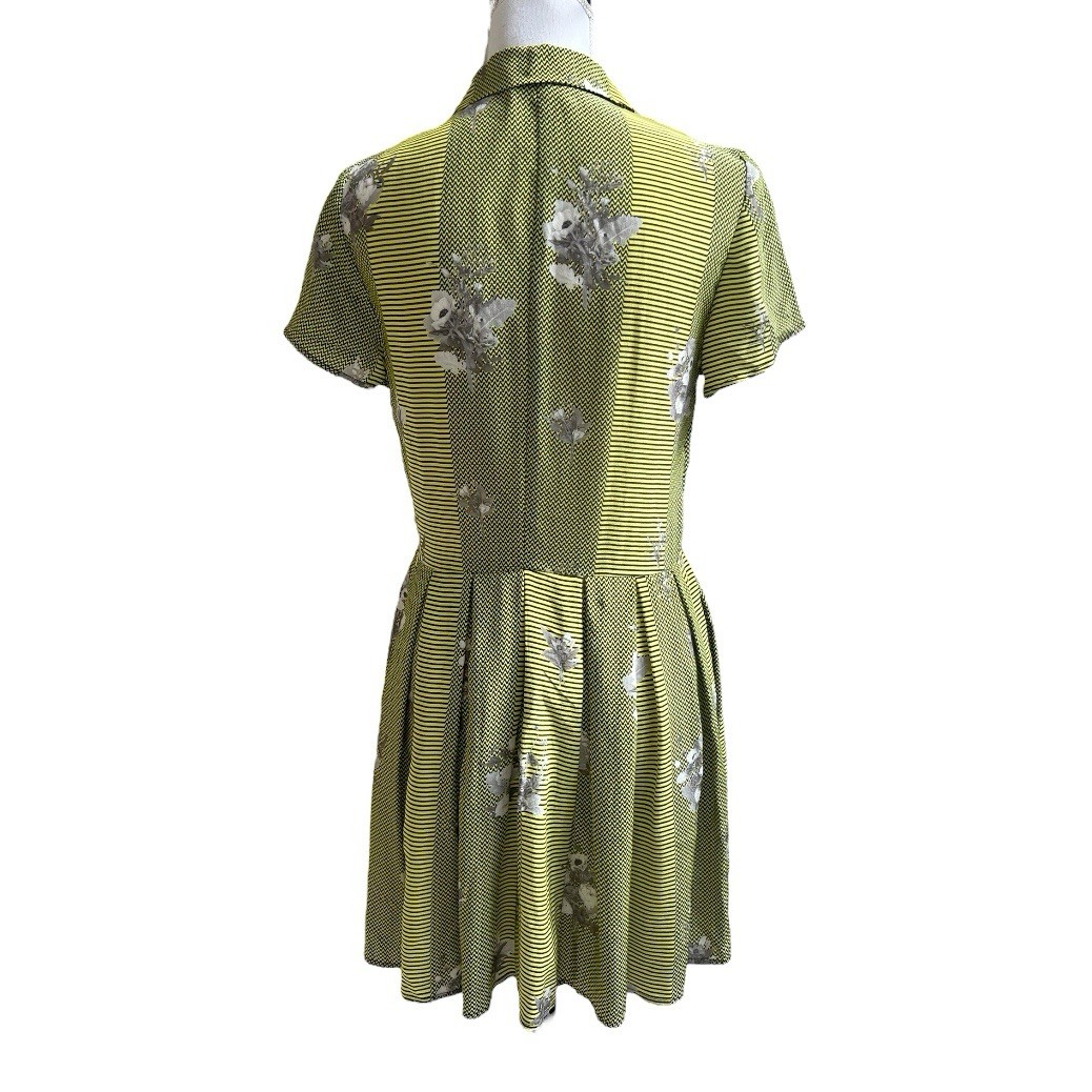 Opening Ceremony Sz M Mini Dress Silk Floral Stripe Geometric Short Slv Retro