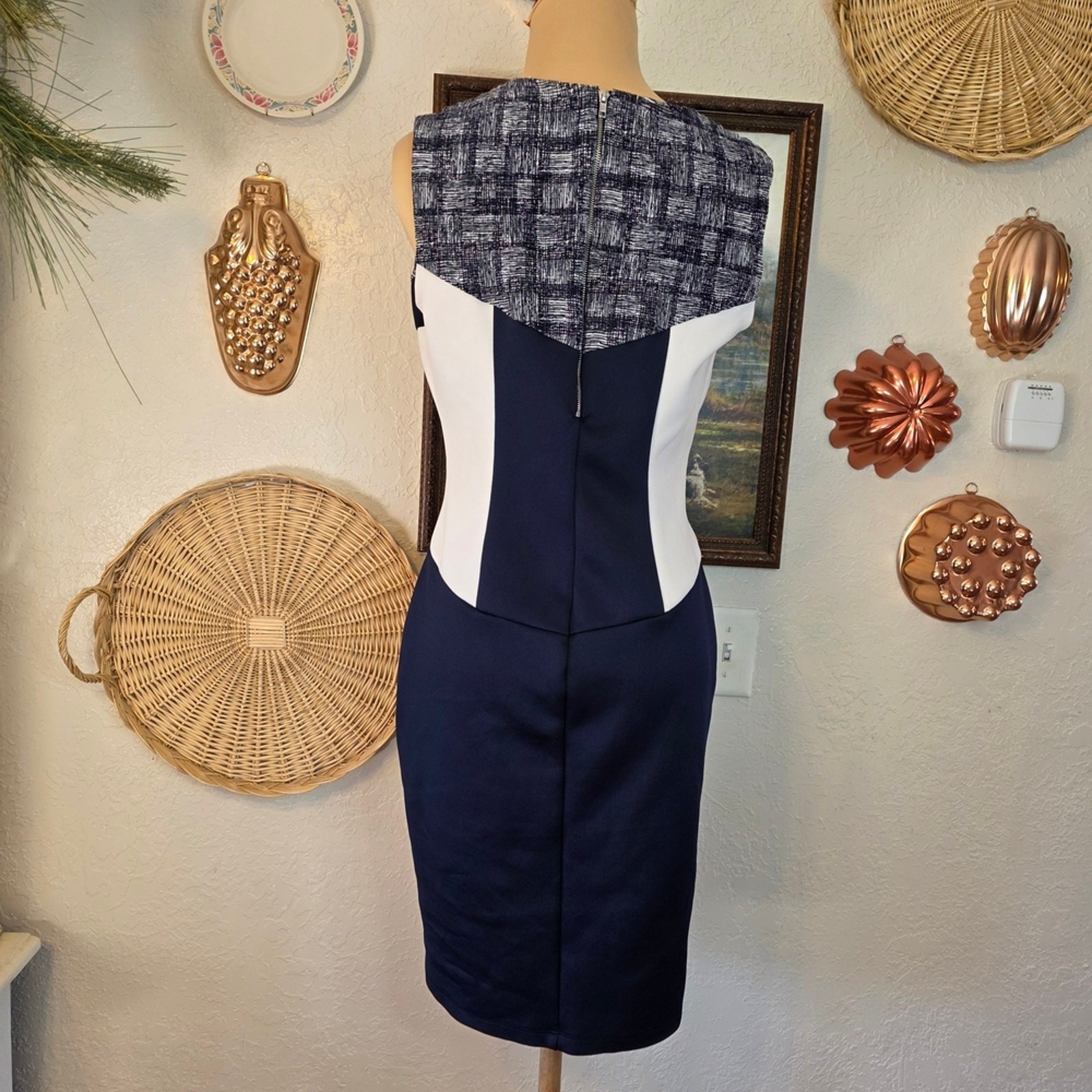 En Focus Studio Navy Colorblock Sleeveless Sheath Dress Office Siren