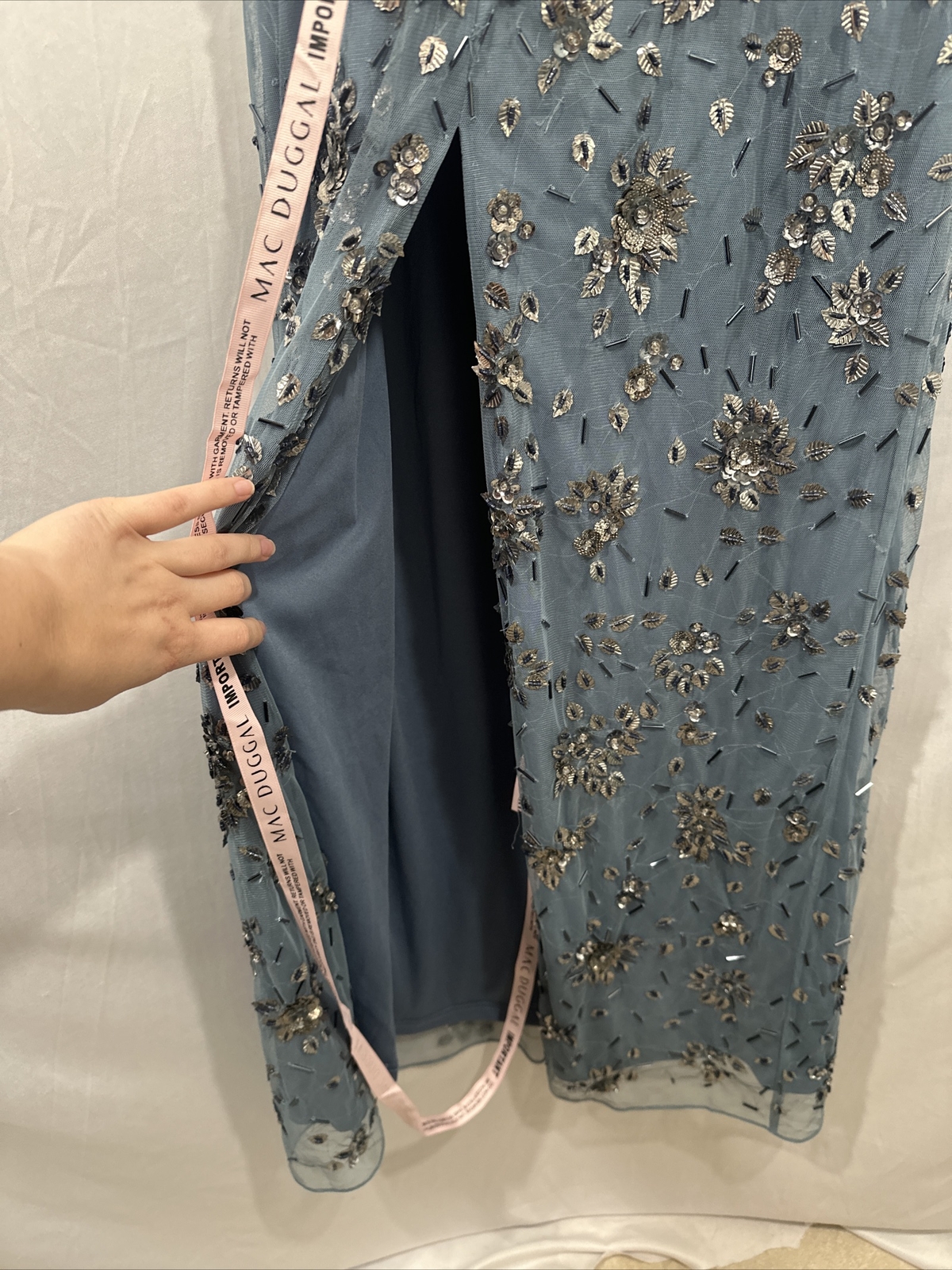 NWT Mac Duggal [ 10 ] 5477 Floral Embellished Scoop Neck Gown in Slate Grey #J43