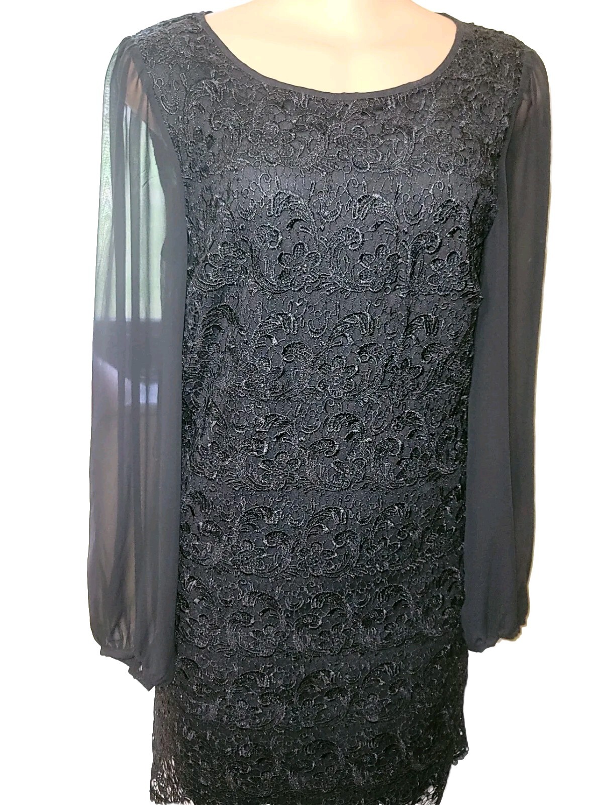 NWT $140 RSVP Chiffon floral lace Little Black Classic Dress Size 10