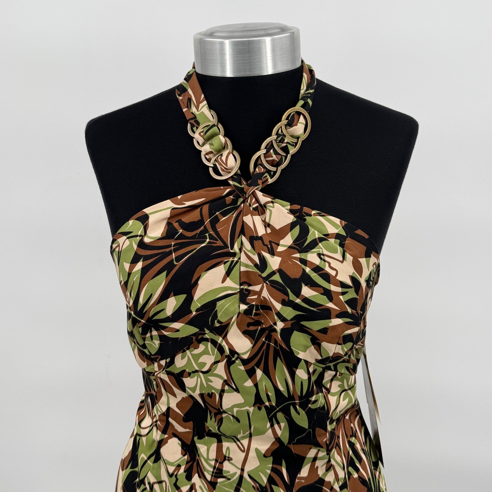 Donna Ricco New York Abstract Leaf Halter Midi Dress Women’s Size 10