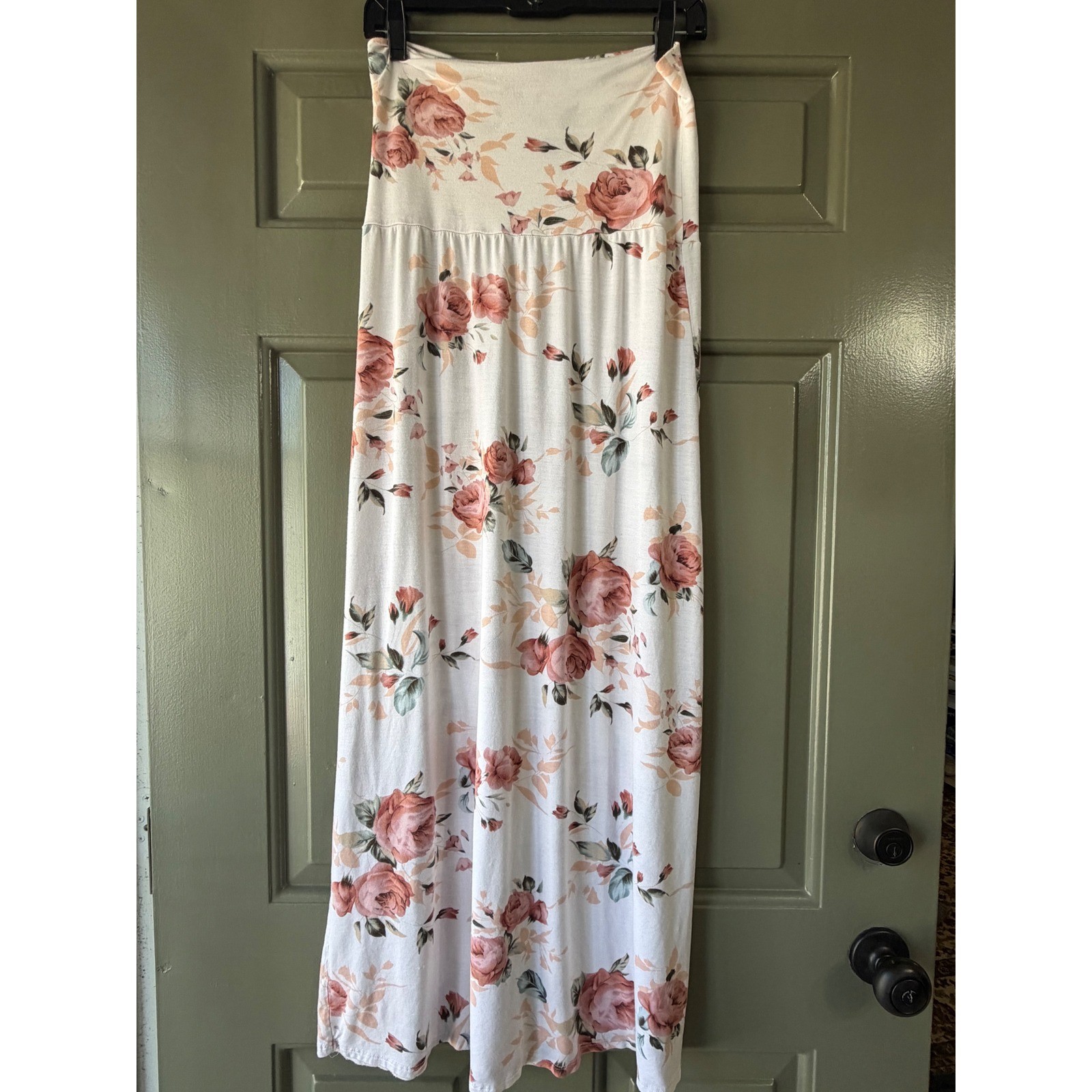 White Rose print Boho Maxi tube top dress || Large || Cottagecore