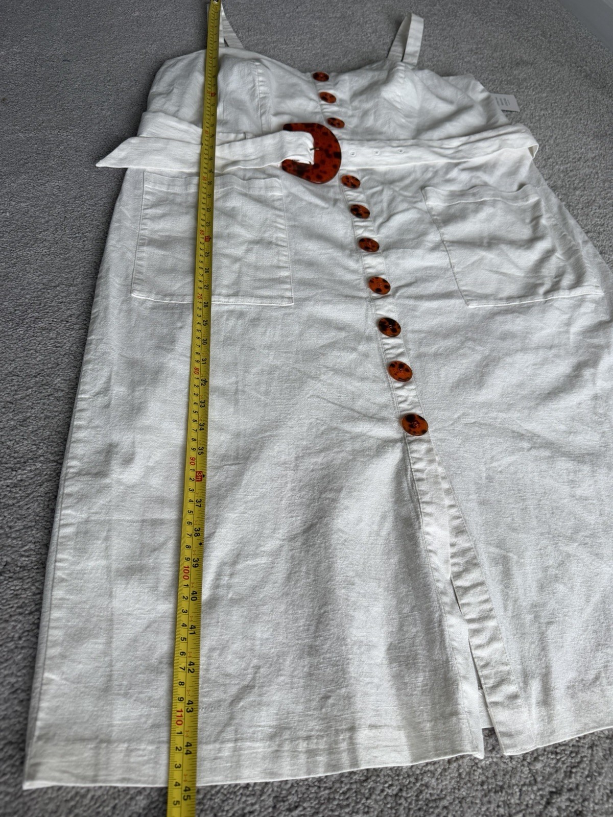 NWT Eloquii White Button Front Midi Dress Belted Tortoise Buckle Pockets Size 18