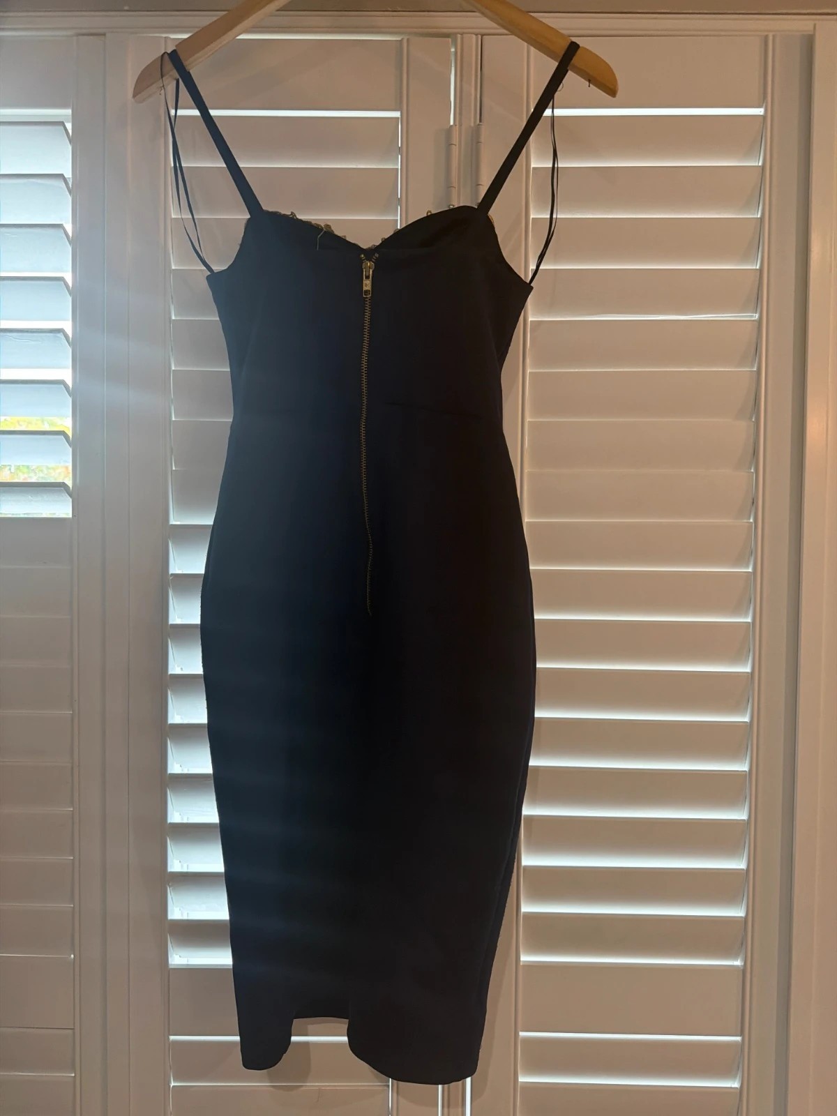 Lipsy Michelle Keegan Navy Lace Strappy Bodycon Midi Dress UK 8 Wedding Guest