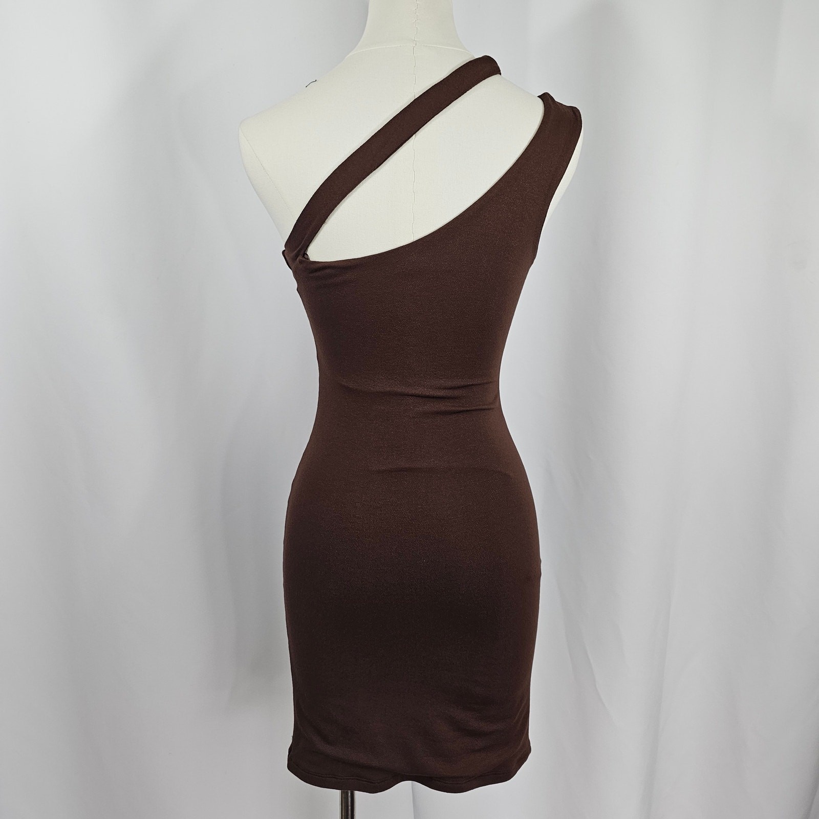 Naked Wardrobe Brown One Shoulder Front Slit Bodycon Mini Dress Size M NWOT