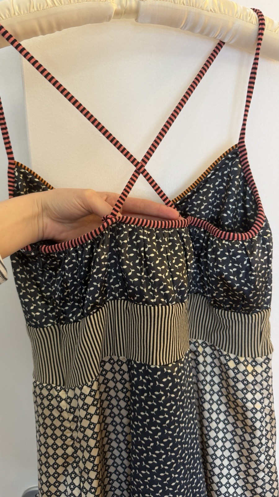 Pianurastudio Patchwork Silk Dress with Ruffle Floral Hem Made In Italy Size M