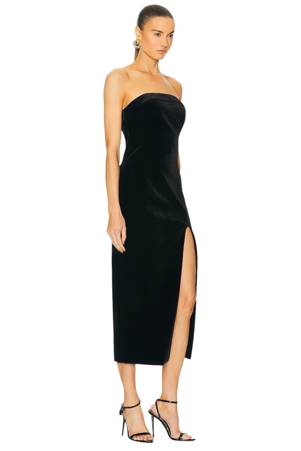 NICHOLAS Adiba Strapless Round Edge Midi Dress in Black 4 New Womens