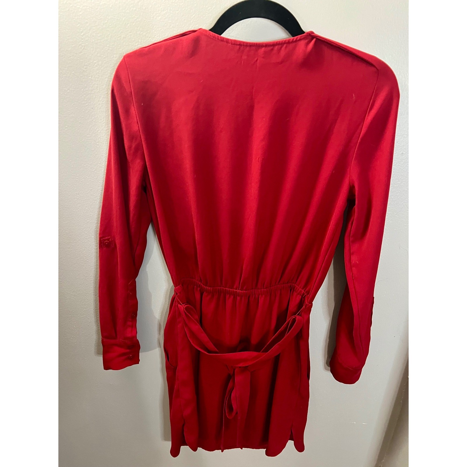 Banana Republic Red Utility Mini Dress Long Sleeve Elastic Waist Tie Belt Size 0