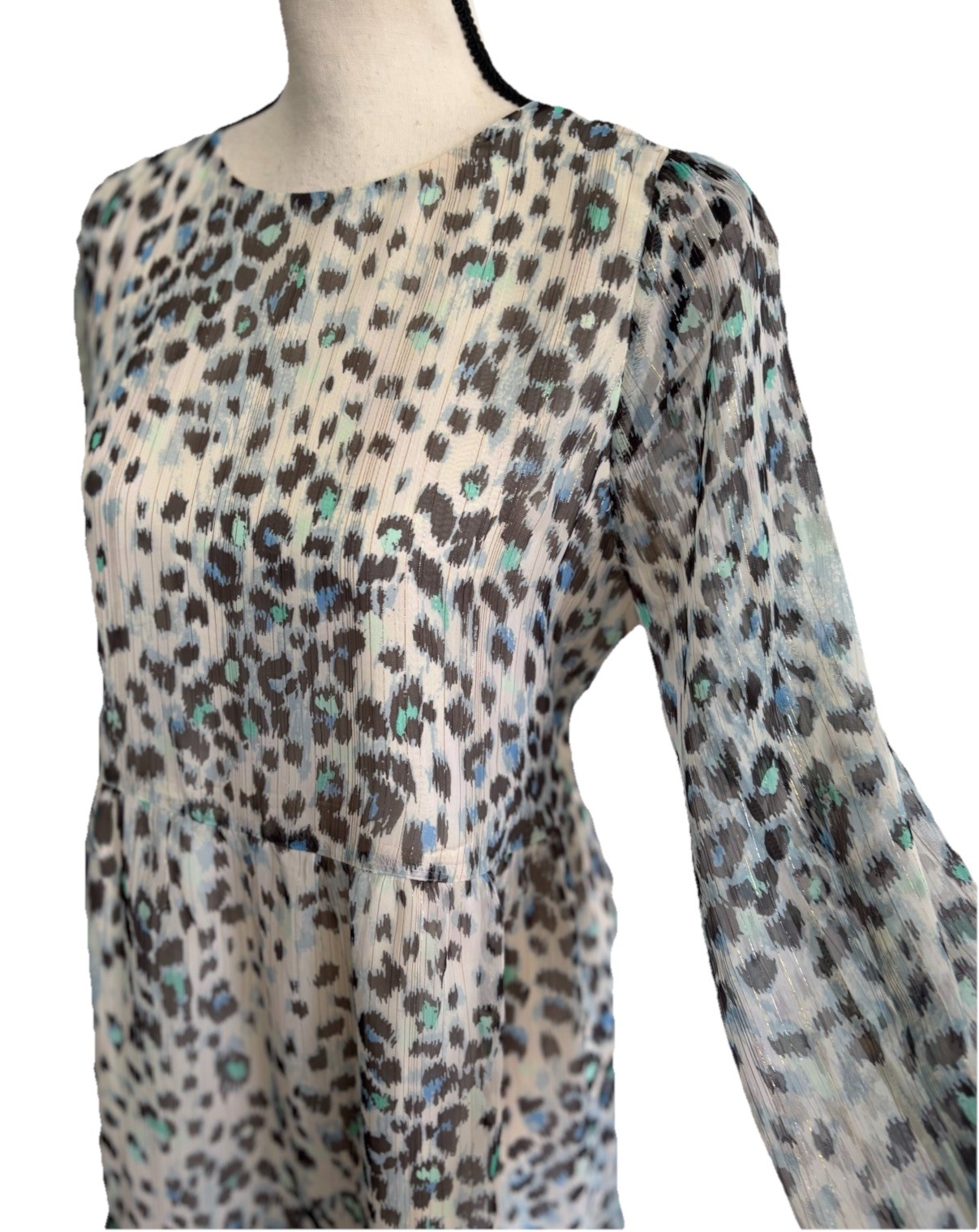 Ann Taylor Loft Shift Dress Gray Blue Green Animal Print Lined Lightweight Large