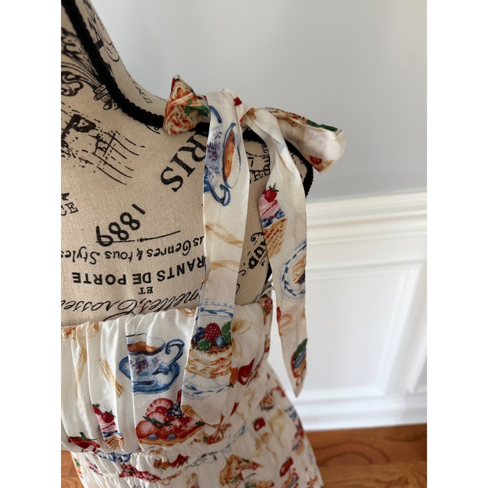 By the River Picnic Print Tie Strap Maxi Dress | Size Medium | NWT