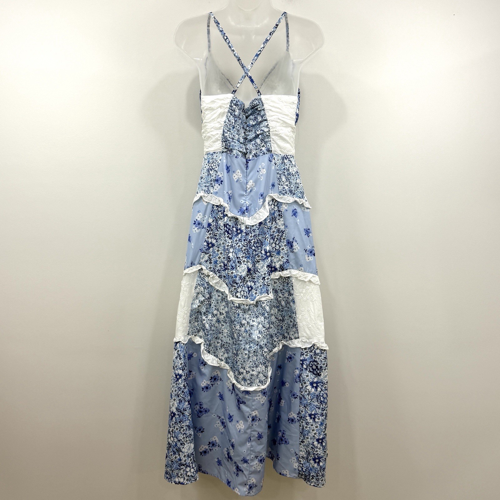 Cottagecore Babydoll Patchwork Maxi Dress S Fairy Romantic Coquette Prairie