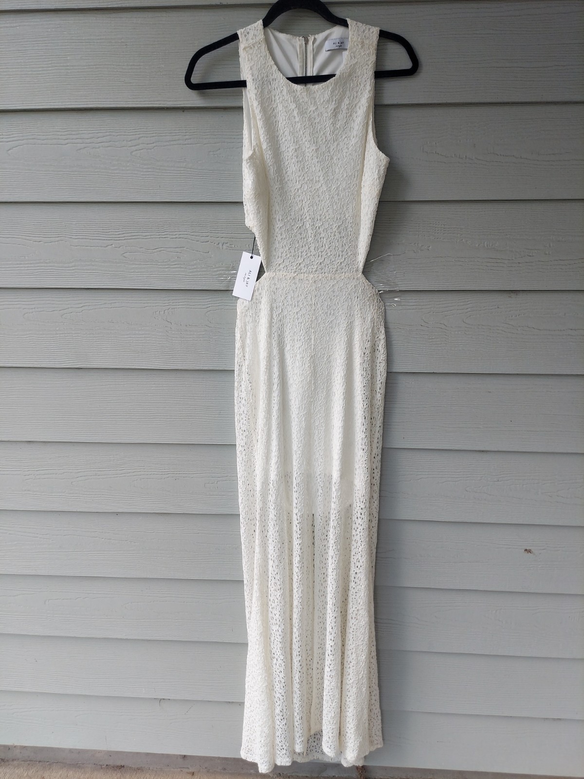 Ali Jay Women Ivory White/Blanc Crystal Garden Gown Maxi Dress MED Lace Cut Out