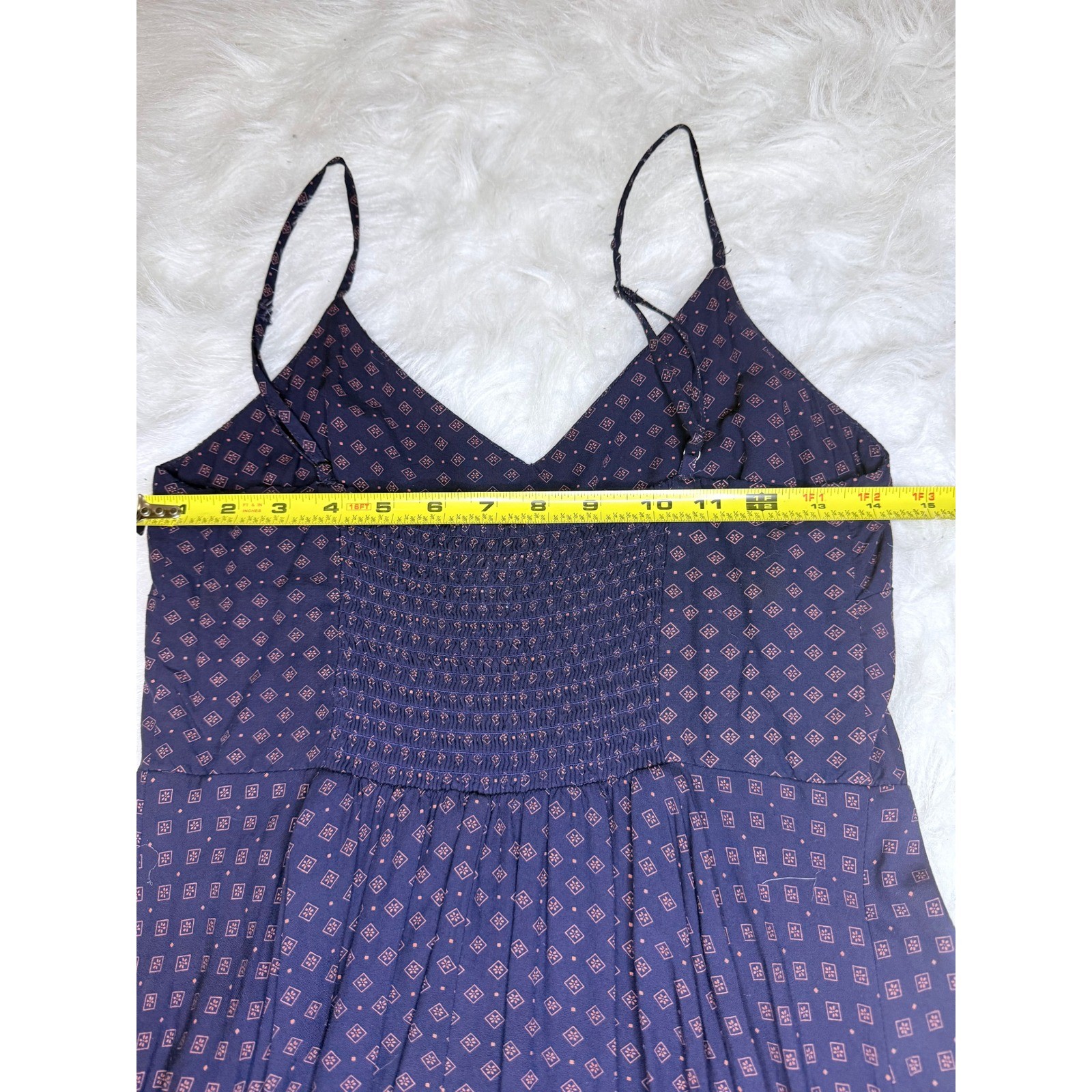Gap Womens Navy Blue Geometric Diamond Print Smocked Back Cami Dress Small
