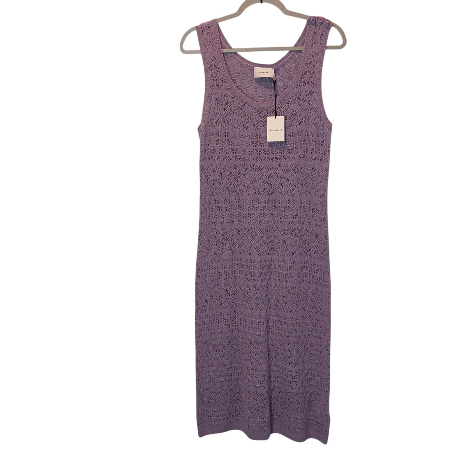 NWT Coach Sz L Lace Knit Midi Dress Purple Wool Linen Cashmere Sleeveless Maxi