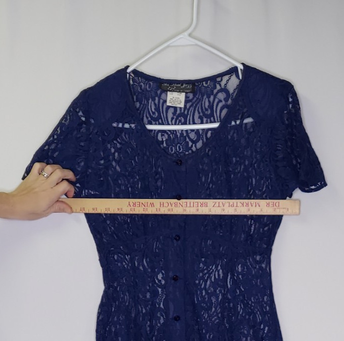 All That Jazz 90s Lace Dress 9/10 Button Sheer Navy Empire Maxi Whimsigoth Prom