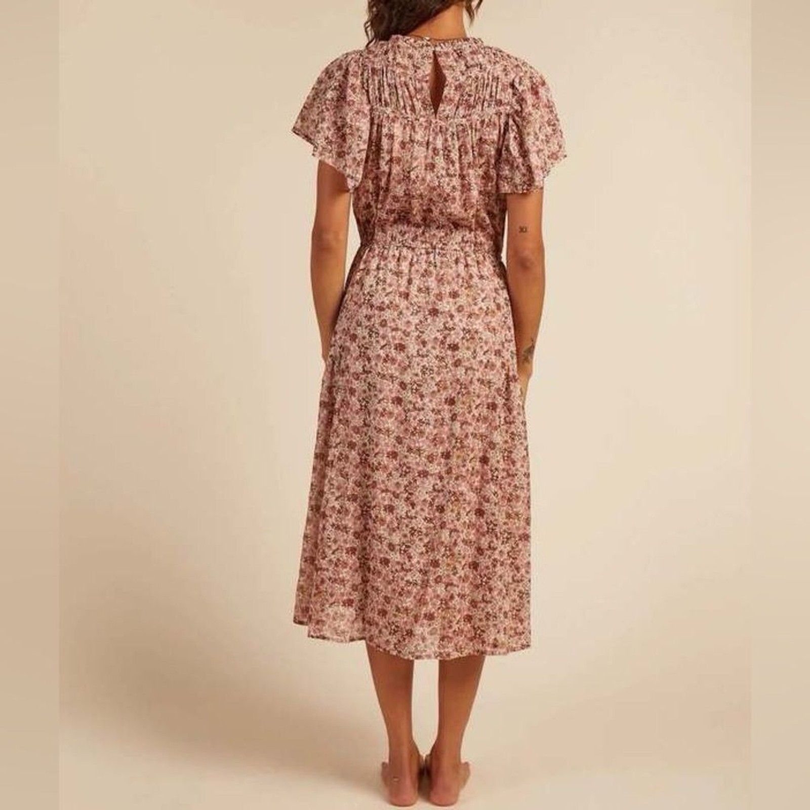 Trovata Floral Flutter Sleeve Midi Dress