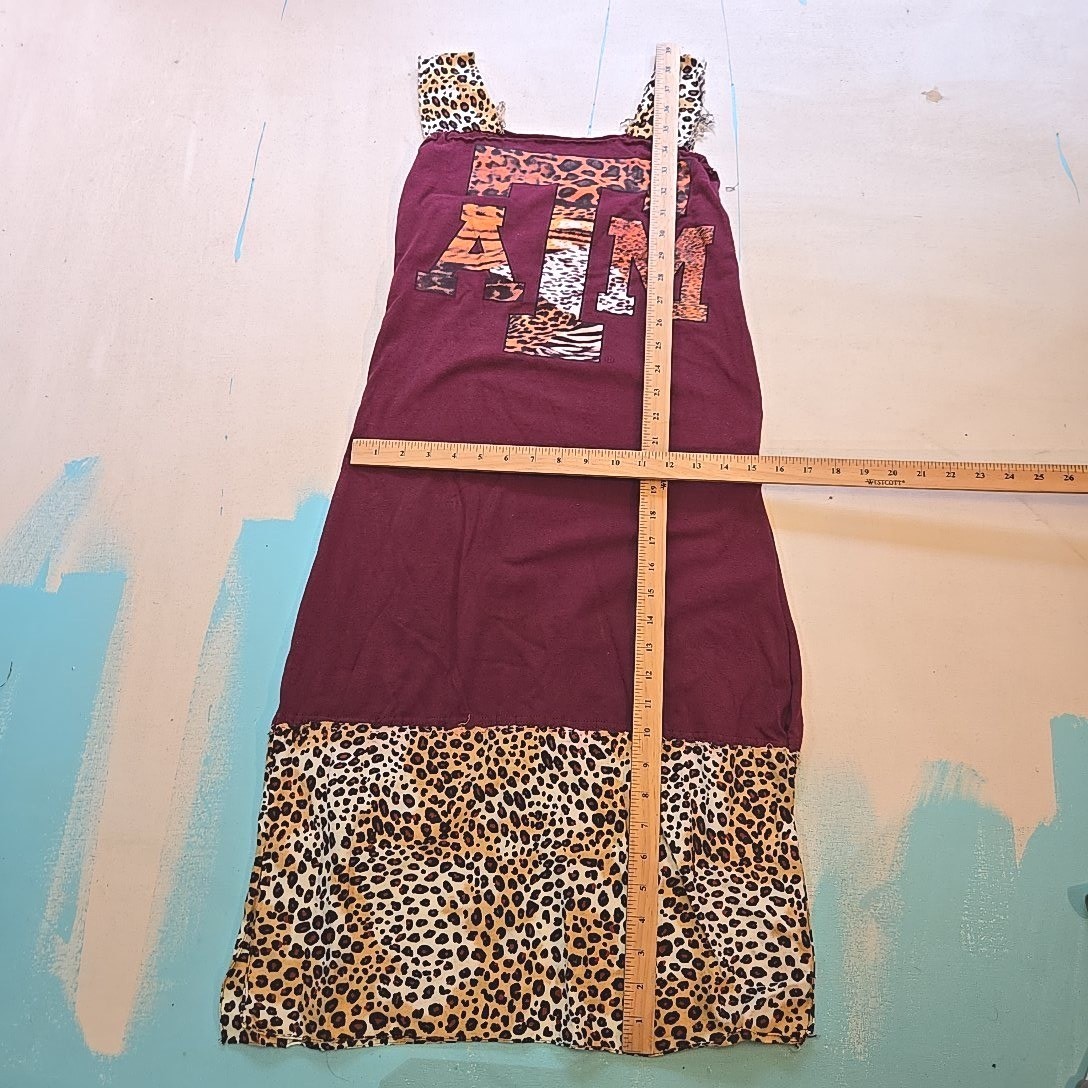 Texas A&M Upcycled Leopard Print Game Day Dress Red Small T Shirt Midi Handmade