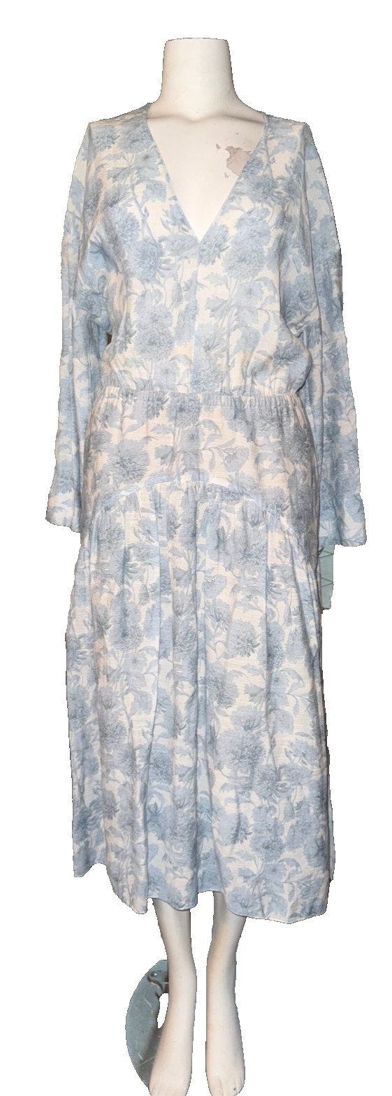 Vince Dahlia Floral Long Sleeve Double V-neck Dress sz S