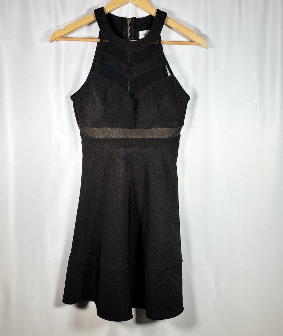 Honey Rosie Mini Dress Womens Small Sheer Cocktail Going Out Skater Black Edgy