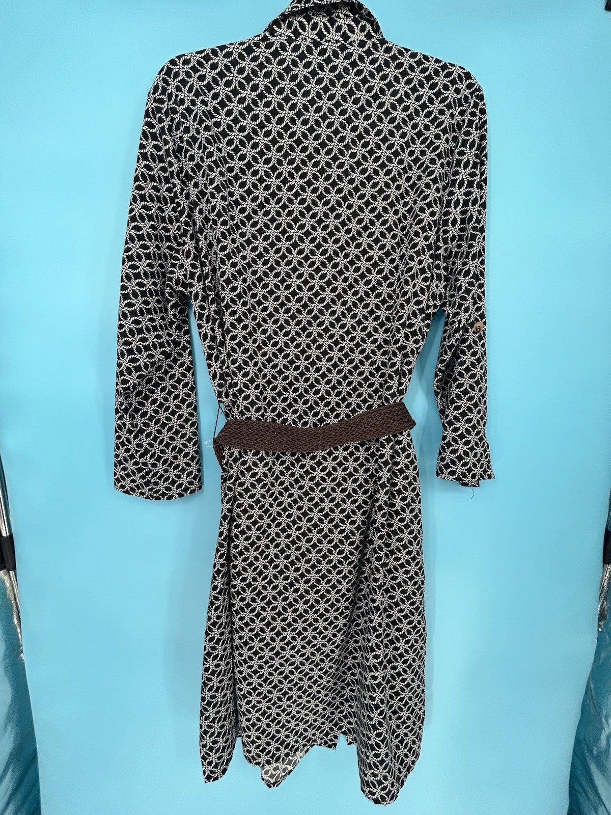 NY Collection Black Print Casual Shirt Dress With Belt 1X