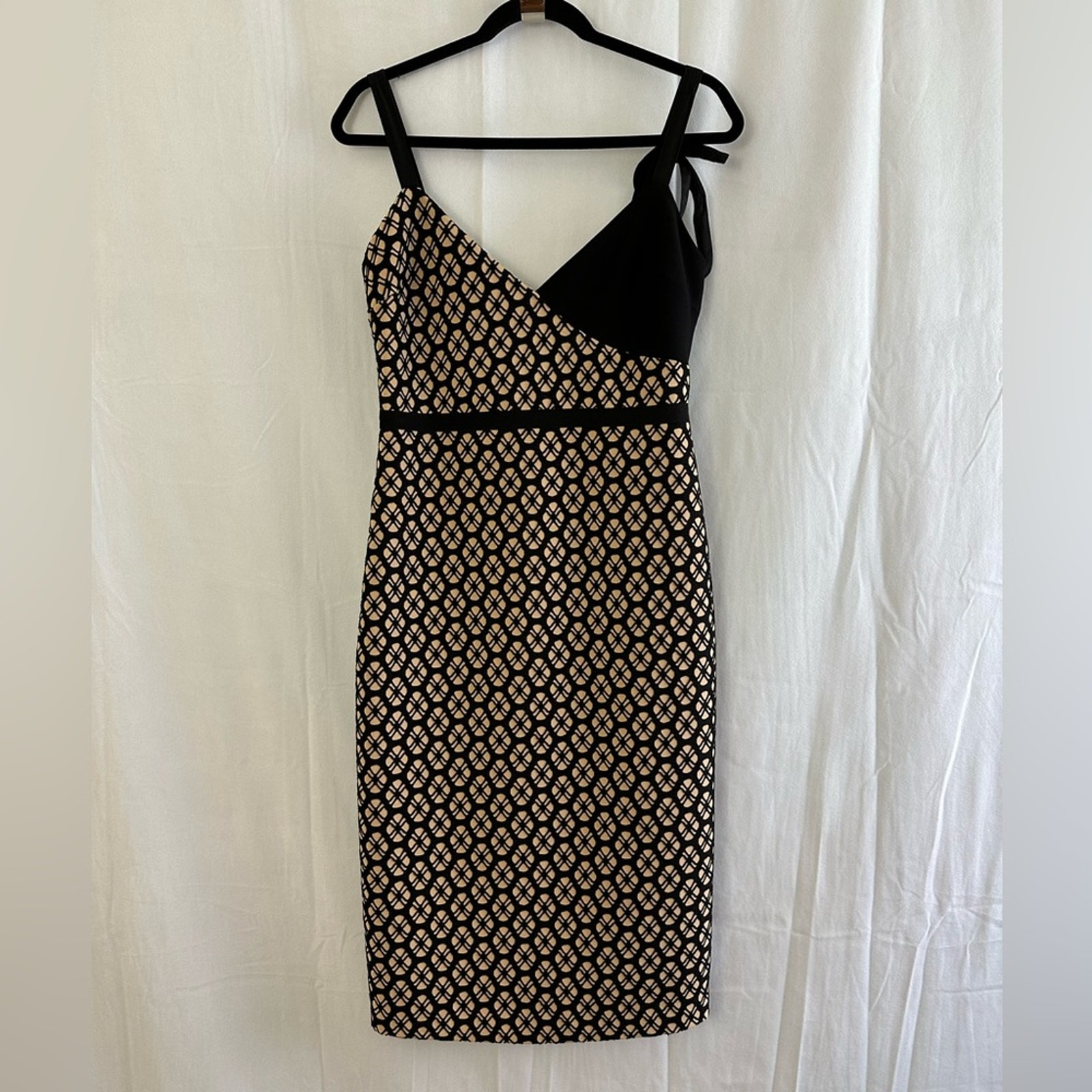 Cinq a Sept Sera Sheath Midi Dress in Black & Carmel Womens Size 8