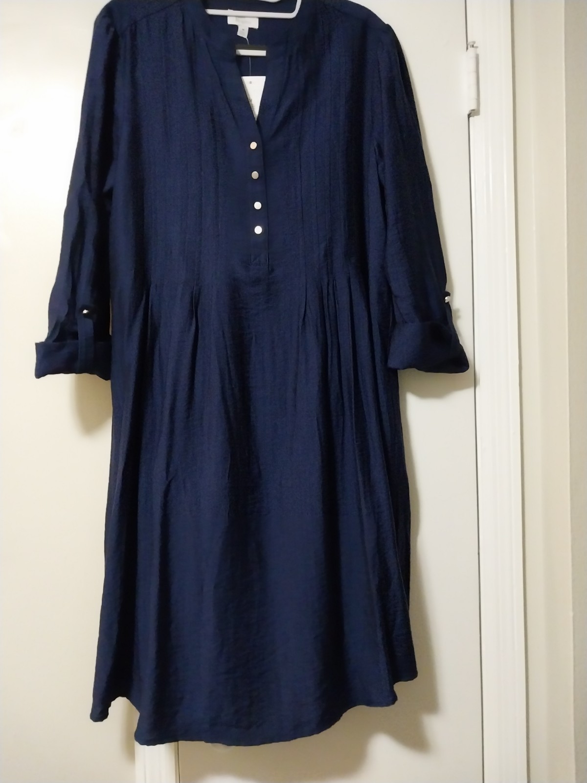 Kim Rogers Dress Navy Roll Tab Sleeve Oversize Midi Women’s Medium NWT