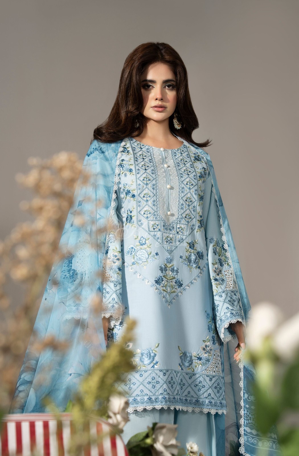 Karma Collection 3 Piece Stitched Embroidery Suit – KC-1580-Muted Blue