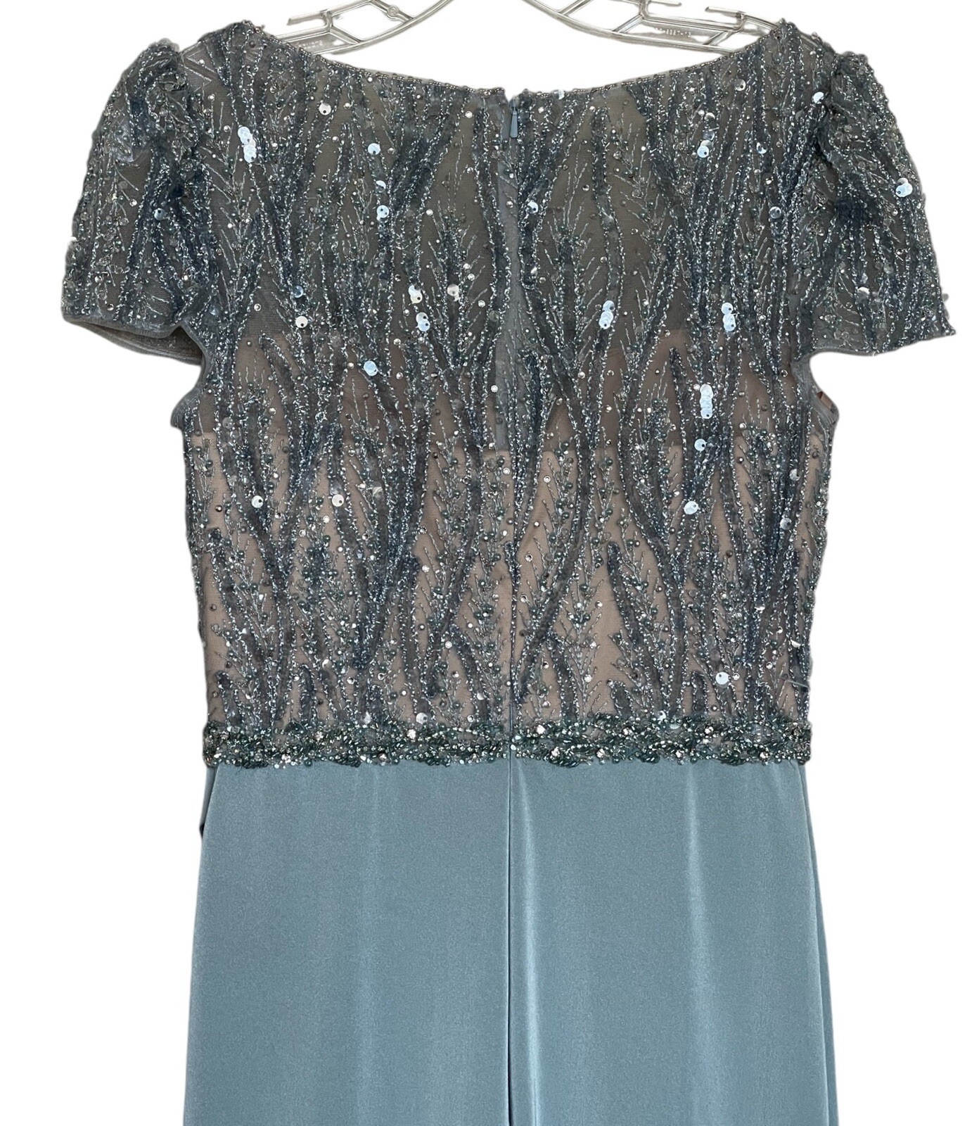 Mac Duggal Gown Dress Size 2 Embellished Beaded Cap Sleeves Sea Mist 79298