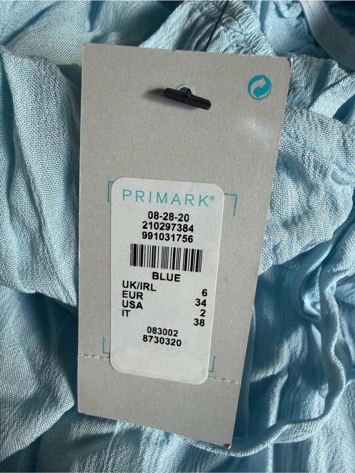 Primark Light Blue Puff Sleeve Mini Dress Size 2 (NWT)