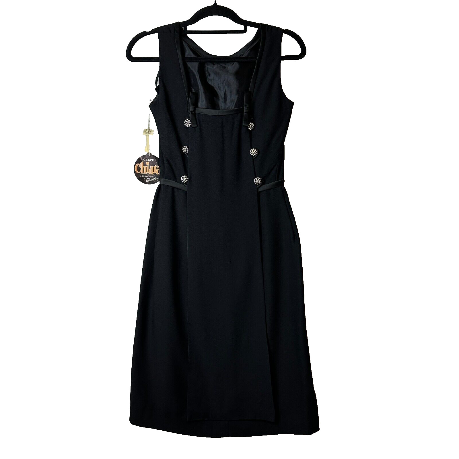 Vintage Chiara Black Square Neck Dress Size 11 Glam Goth Steampunk Zip Front