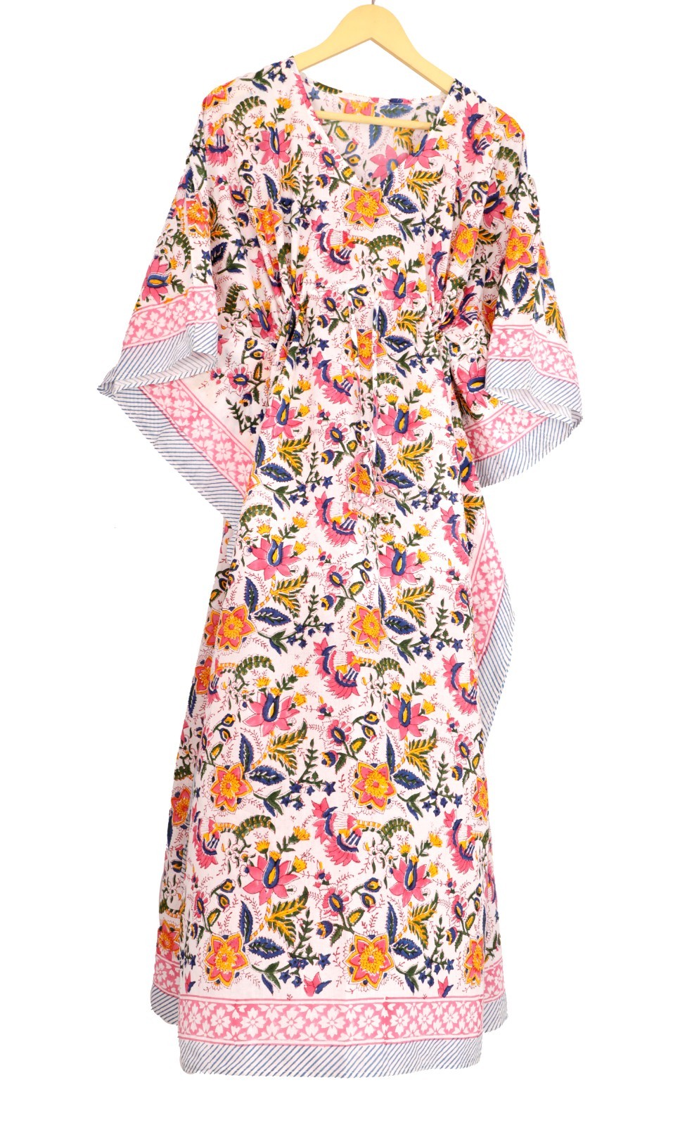TARRIF FREE✅0% CHARGE Hand Block Long Kaftan 100%Cotton 52 Inches Dress KF-53