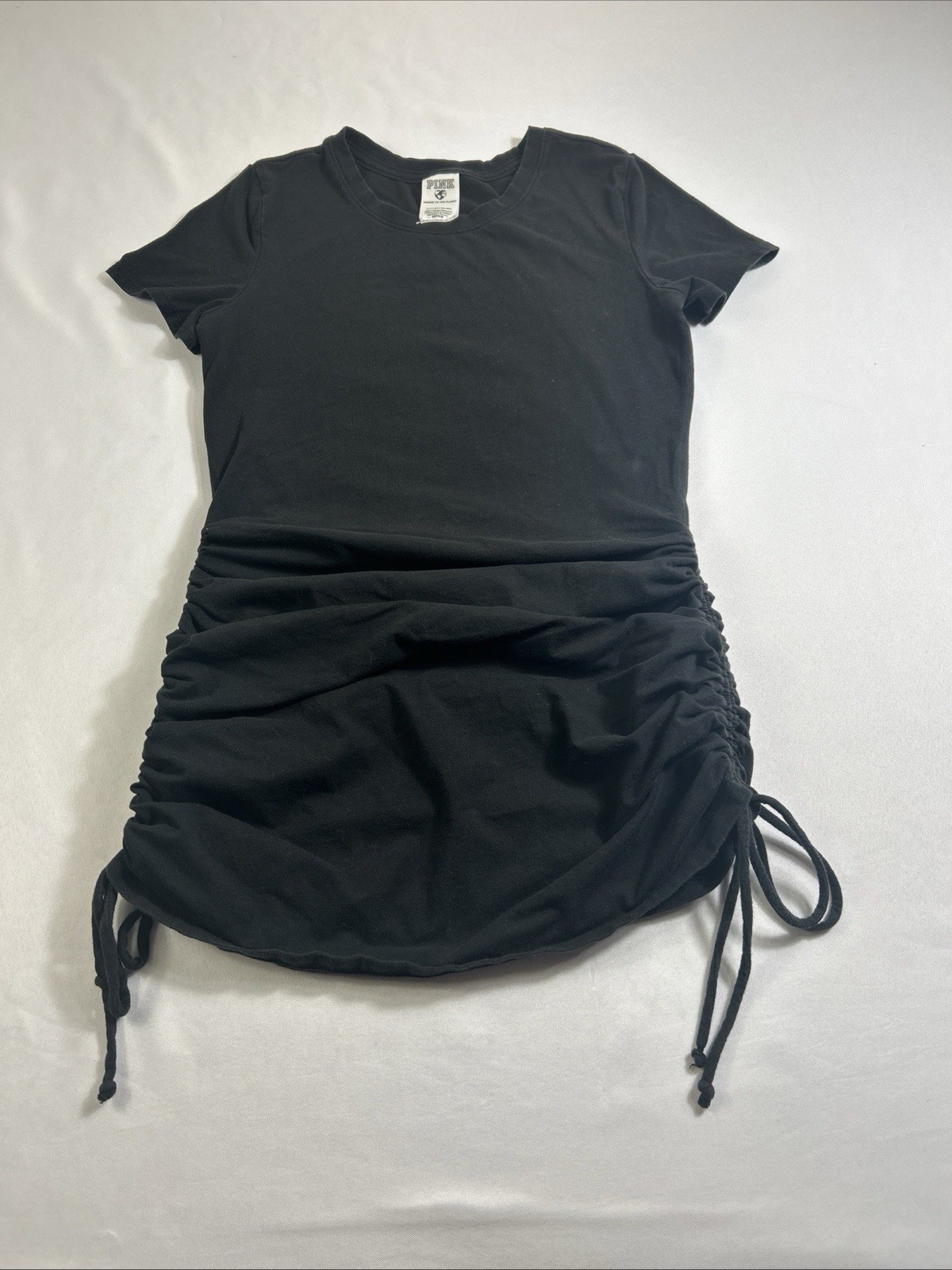 PINK Victoria Secret T Shirt Mini Dress Womens Small Black Stretch Ruched Cinch