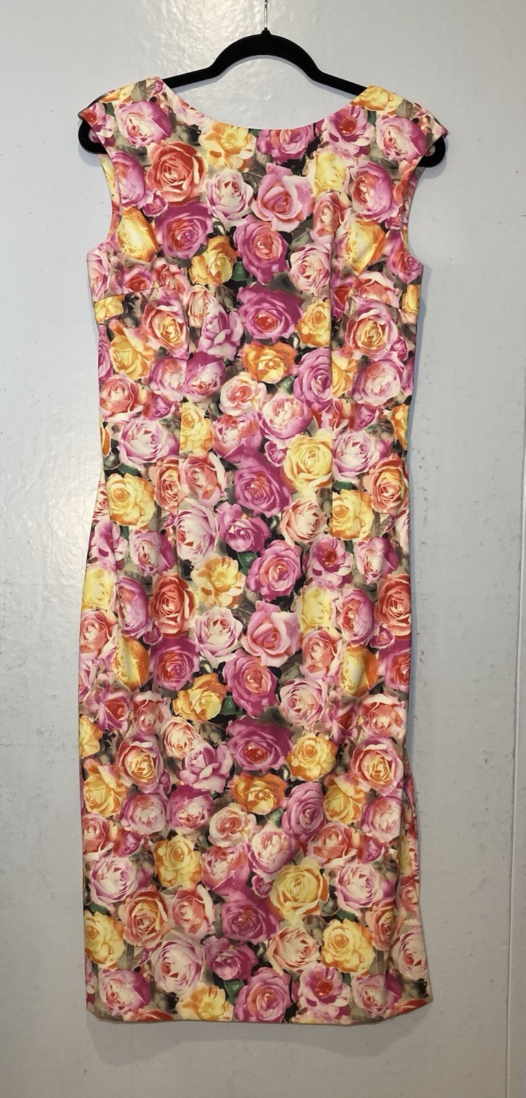Vintage Maggy London Floral Dress Size 12 Pink Roses Long Church Spring Event