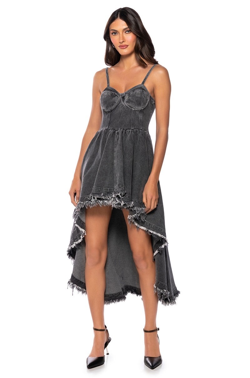 NWOT Akira Violet Denim Hi-Low Dress, Medium