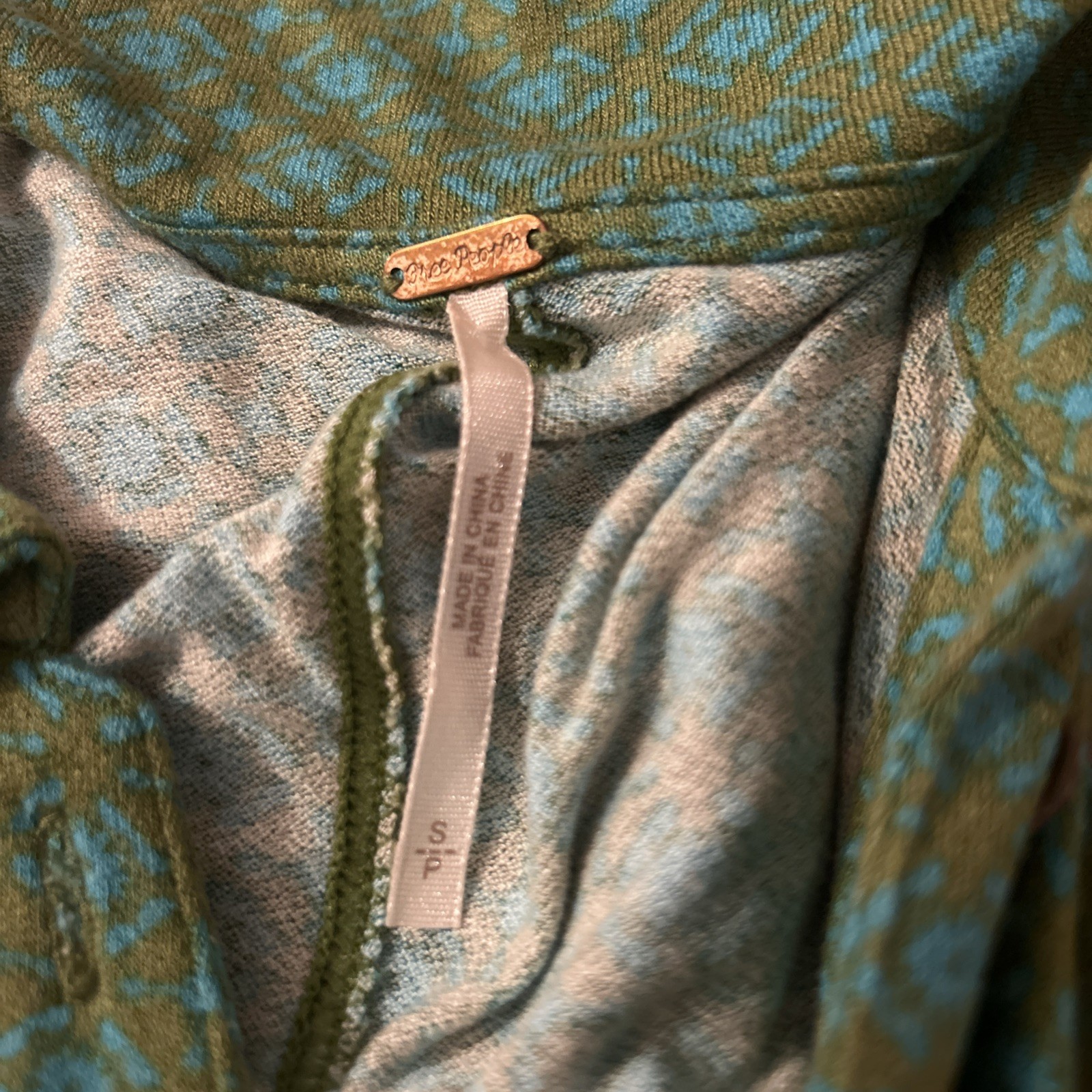 Free People Shayla Green Blue Long Sleeve Button Down Mini Shirt Dress Size S