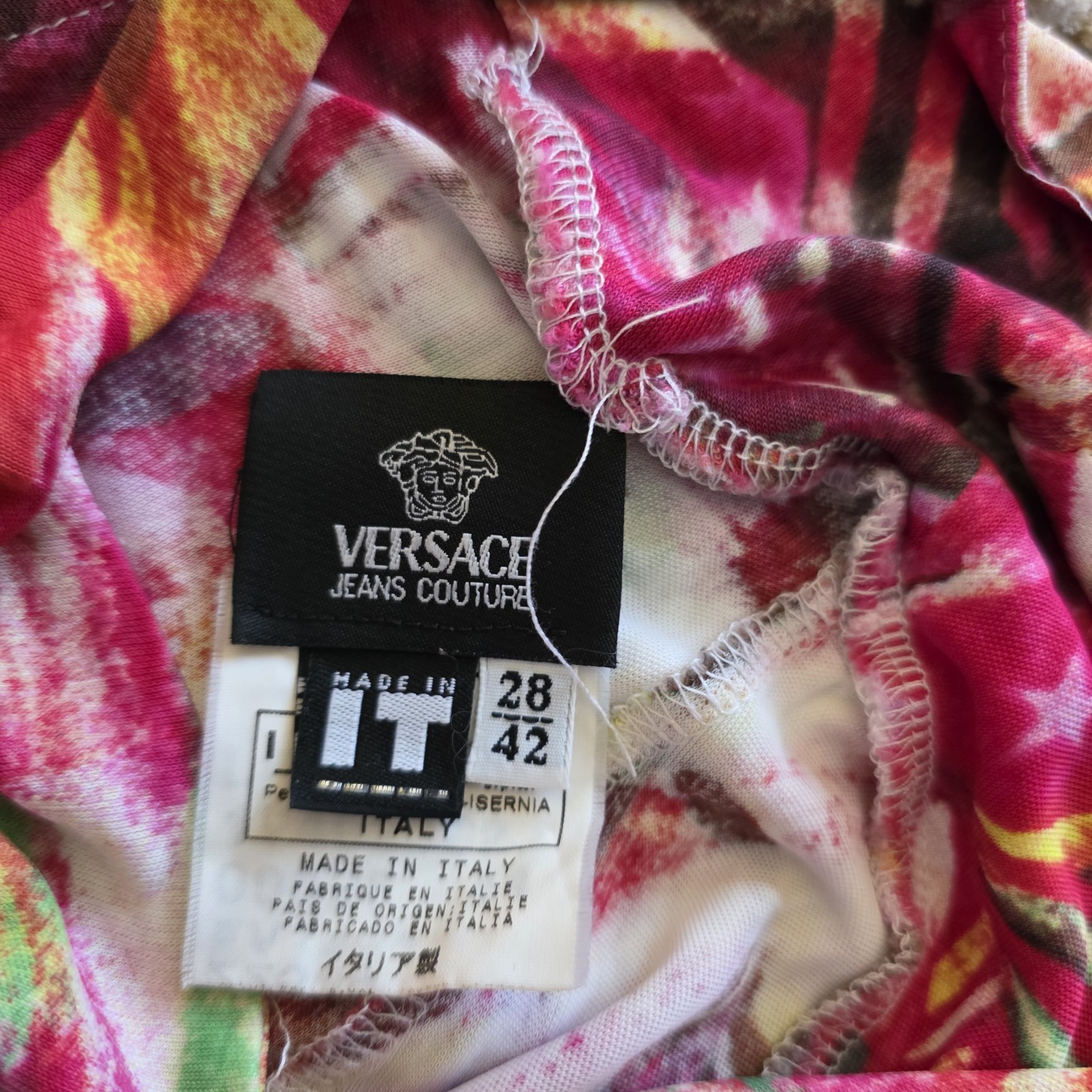 Versace JEANS COUTURE Halter Dress Y2k Vintage Summer Knee Length Hot Pink