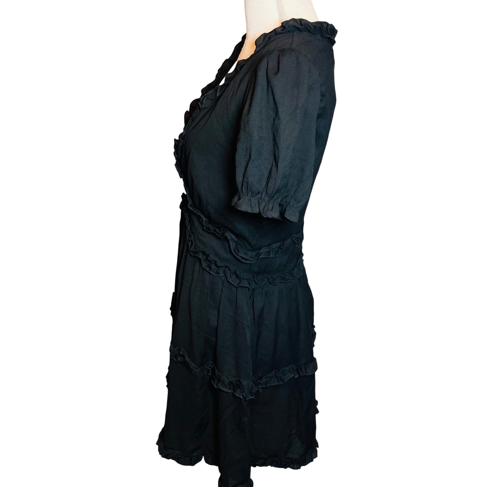 Trixxi Francesca’s Black Ruffle Mini Dress V-Neck Puff Sleeve L NEW Rodeo