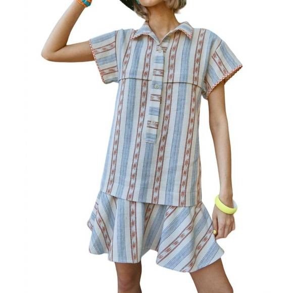 HUNTER BELL Small Addison Dress in Oasis Stripe Coastal Boho
