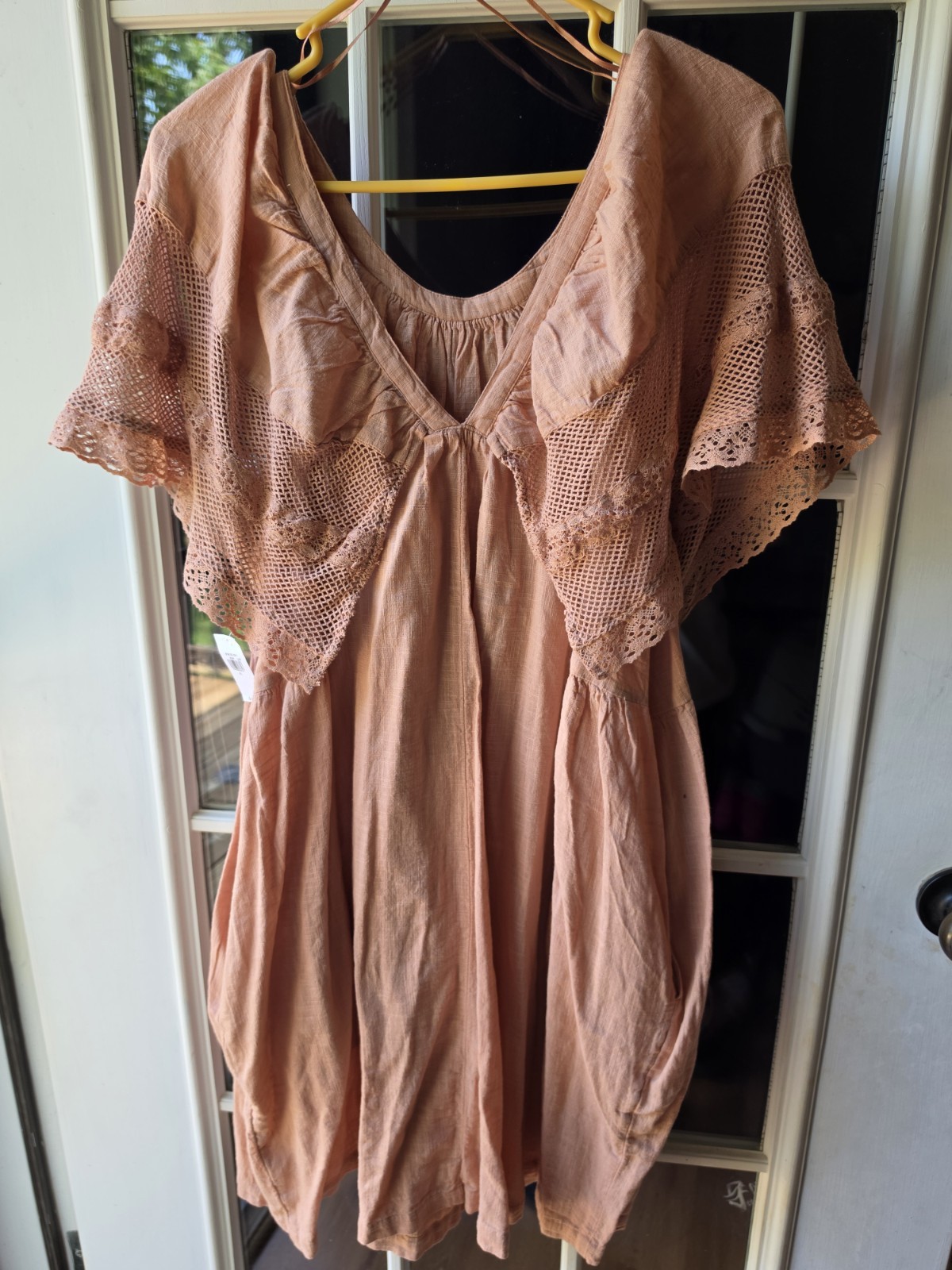 Old Navy Pink Solid Lace Sleeve Knee Length Dress XL Scoop Neck Pullover