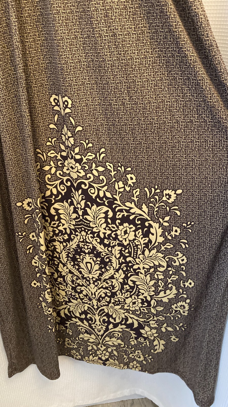 South Main Women Size Large Brown Boho Damask Empire Waist V-Neck Maxi Dress NWT