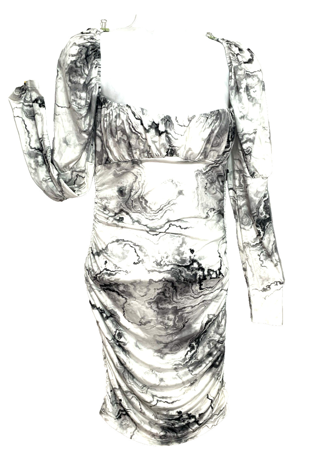 Glamorous Cocktail Silver Bodycon Mini Dress Sz 2 Ruched Square Neck ASOS DESIGN