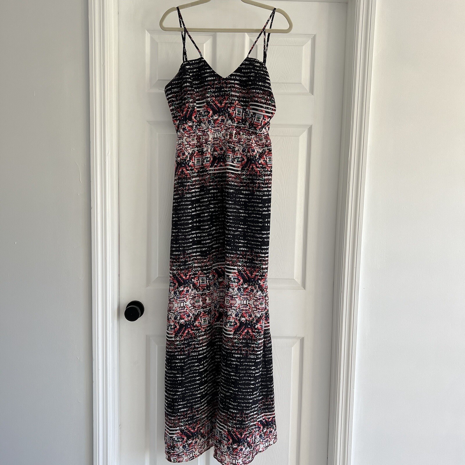 PARKER Black Pink Graphic Digital Print Sleeveless Maxi Dress Tie Back Detail M