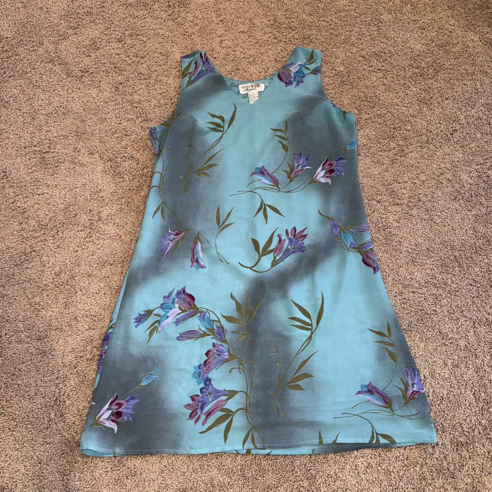 Vintage Size 14 Wild Thyme Dress Women’s Lined Floral Chiffon