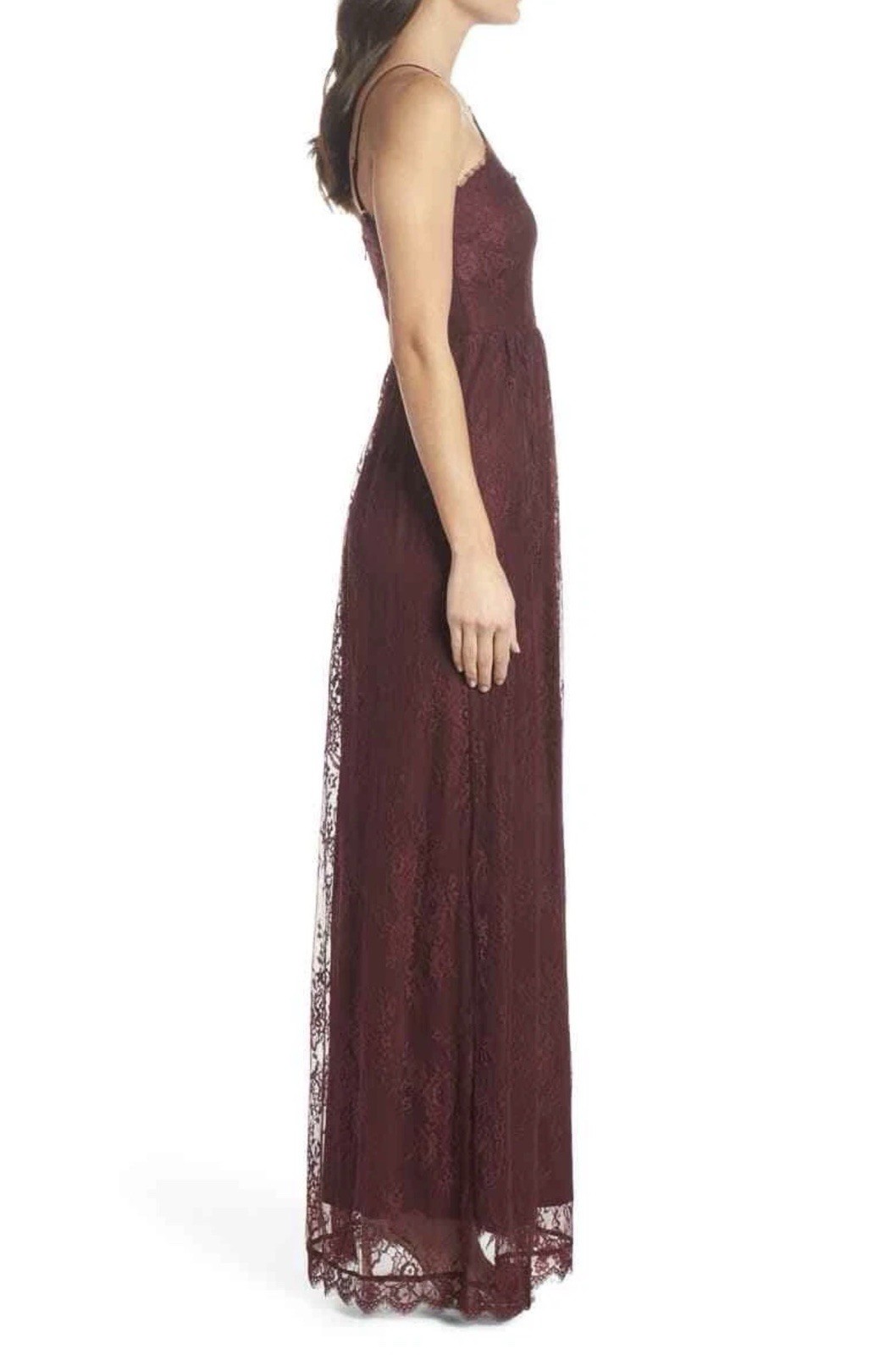 Heartloom Belle Burgundy Lace Halter Maxi Dress size XS Gown AAK