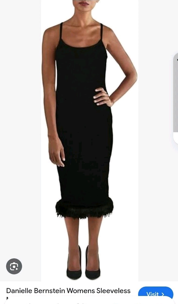 NWT $99 DANIELLE BERNSTEIN Size Lg Sexy Lightweight Sweater Dress Faux Fur