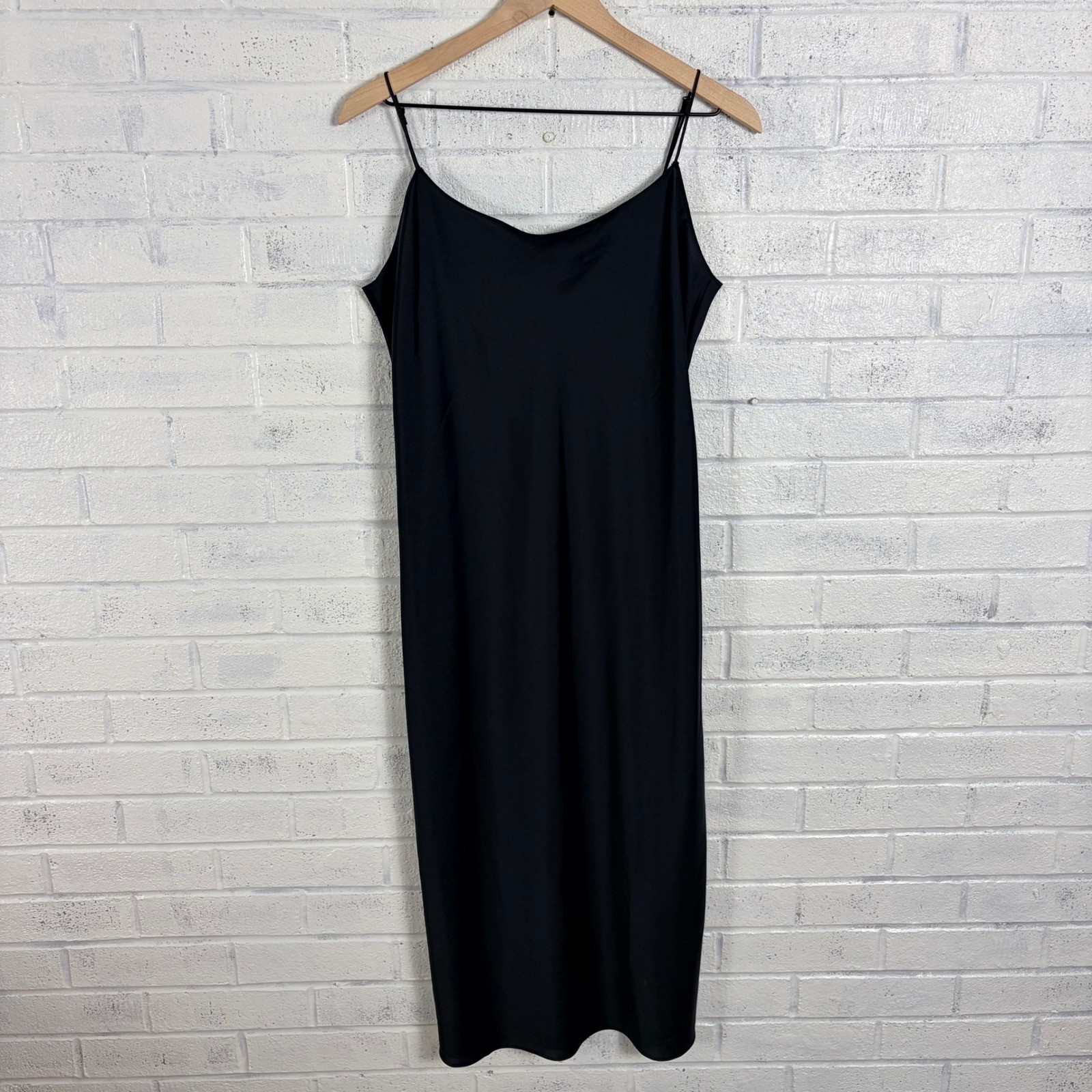 J.Crew Gwyneth Slip Dress Womens 8 Black Satin Midi Cowl Neck Cocktail