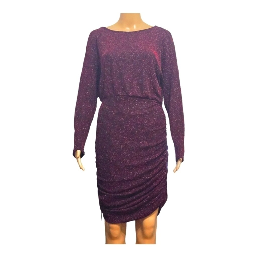 Cynthia Rowley Bodycon Longsleeve Metallic Gathered Dress Womens Size Large