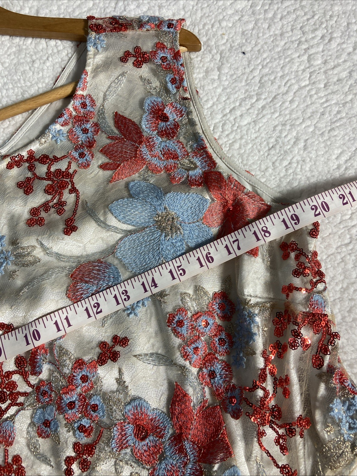 Tahari by Arthur S Levine Flared Dress Blue/Red Floral Embroidery/Sequin Size 14
